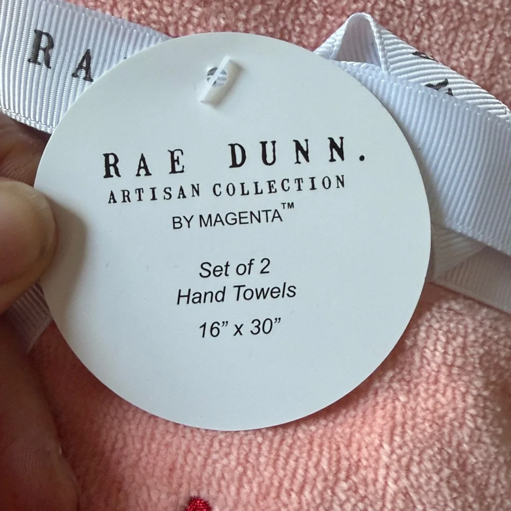 Rae Dunn Pink Valentine's Towel with Red Text